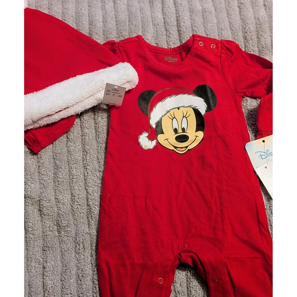Disney Baby Minnie Mouse Christmas‎ Outfit Romper Santa Hat Holiday 3/6M NWT
